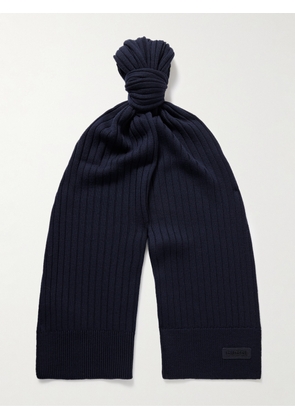 Gucci - Logo-Appliquéd Ribbed Wool Scarf - Men - Blue