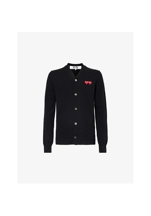 Mens Comme Des Garcons Play Logo-Embroidered V-Neck Wool-Knit Cardigan