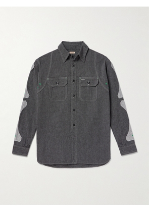 KAPITAL - Appliquéd Panelled Cotton Shirt - Men - Black - 3