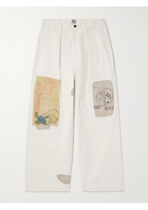 KAPITAL - Fatigue Wide-Leg Patchwork Cotton-Twill Trousers - Men - Neutrals - 2