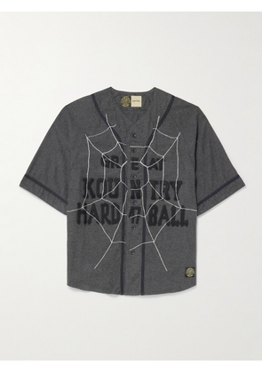 KAPITAL - Embroidered Felt-Trimmed Cotton and Wool-Blend Shirt - Men - Gray