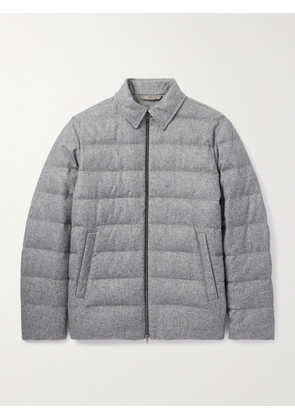 Herno - Leather-Trimmed Quilted Silk and Cashmere-Blend Down Jacket - Men - Gray - IT 46