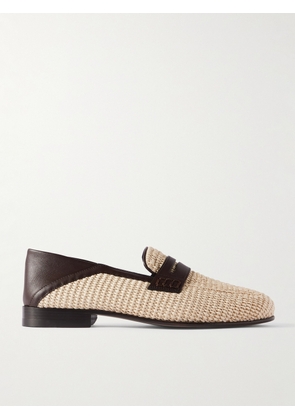 Manolo Blahnik - Padstow Collapsible-Heel Leather-Trimmed Raffia Loafers - Men - Neutrals - UK 6