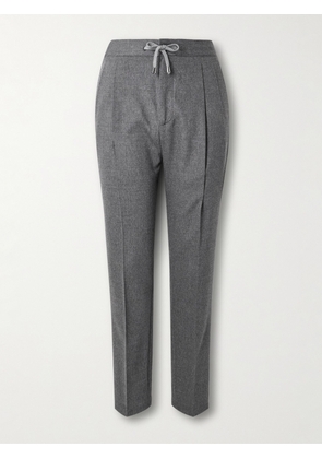 De Petrillo - Tapered Pleated Wool and Cashmere-Blend Flannel Trousers - Men - Gray - IT 46