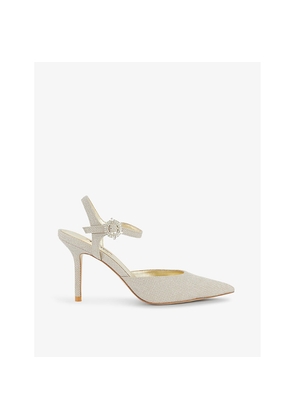 Womens Dune Channel Buckle-Embellished Woven Heeled Courts