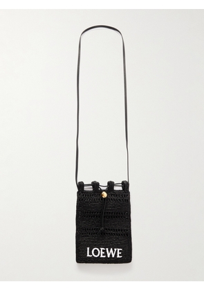 LOEWE - Paula's Ibiza Leather-Trimmed Embroidered Raffia Messenger Bag - Men - Black
