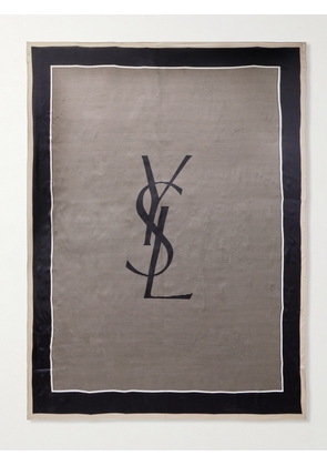 SAINT LAURENT - Logo-Print Striped Silk-Satin Scarf - Men - Gray