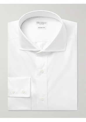 Brunello Cucinelli - Slim-Fit Cutaway-Collar Cotton-Twill Shirt - Men - White - XS