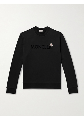 Moncler - Logo-Flocked Appliquéd Cotton-Jersey Sweatshirt - Men - Black - S