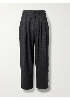 Monitaly - Tapered Cropped Pleated Checked Wool-Blend Suit Trousers - Men - Gray - S