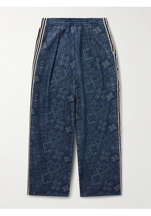 KAPITAL - Wide-Leg Striped Webbing-Trimmed Bandana-Print Tech-Jersey Track Pants - Men - Blue - 1