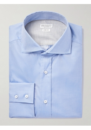 Brunello Cucinelli - Slim-Fit Cutaway-Collar Cotton-Twill Shirt - Men - Blue - XS