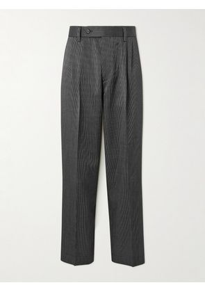 mfpen - Straight-Leg Pleated Striped Wool and Silk-Blend Trousers - Men - Gray - XS