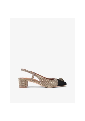 Womens Kurt Geiger London Sloane Crystal-Embellished Woven Sling-Back Pumps