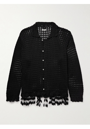 BODE - Blossom Tasselled Crocheted Pima Cotton Shirt - Men - Black - XS