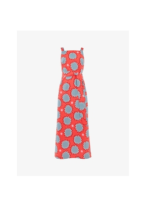 Womens Whistles Sunburst Graphic-Print Sleeveless Stretch Linen-Blend Midi Dress