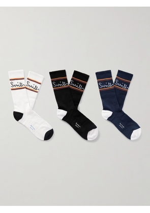 Paul Smith - Three-Pack Logo-Jacquard Striped Cotton-Blend Socks - Men - White