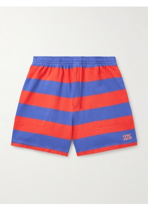 BODE - Clubhouse Wide-Leg Logo-Embroidered Striped Cotton-Jersey Shorts - Men - Red - S