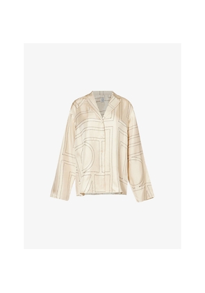 Womens Toteme Brand-Embroidered Oversized-Fit Silk-Twill Shirt