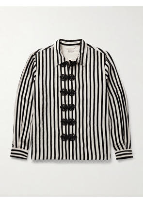 BODE - Bannister Appliquéd Velvet-Trimmed Striped Silk Shirt - Men - White - S