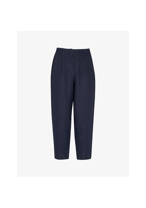 Womens Whistles Patch-Pocket Barrel-Leg Mid-Rise Linen Trousers
