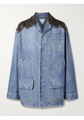 Bottega Veneta - Intrecciato Leather-Panelled Denim Jacket - Men - Blue - IT 48