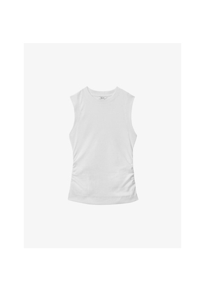 Womens Reiss Trudy Round-Neck Ruched-Side Ribbed Stretch-Cotton Vest