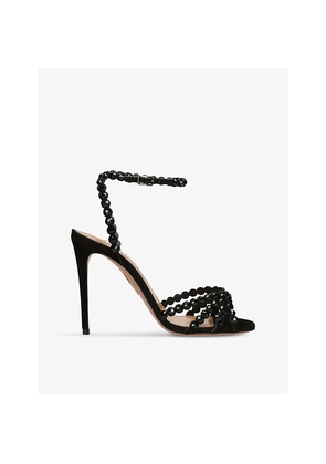 Womens Aquazzura Tequila 105 Crystal-Embellished Leather Heeled Sandals