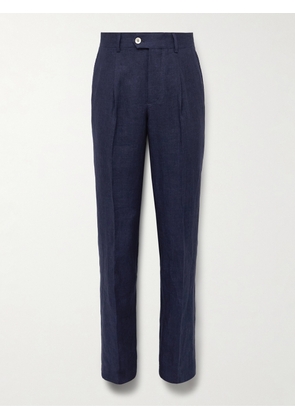 Brunello Cucinelli - Slim-Fit Pleated Linen Suit Trousers - Men - Blue - IT 46