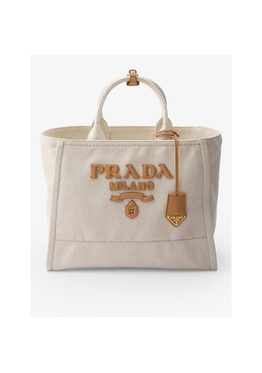 Womens Prada Brand-Typography Large Linen-Blend Tote Bag