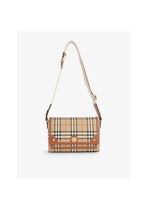 Womens Burberry Check-Print Flap-Front Woven-Blend Cross-Body Bag