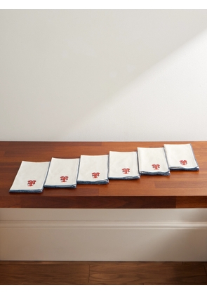 The Conran Shop - Vedura Set of Six Embroidered Cotton and Linen-Blend Napkins - Men - White