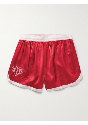 BODE - Wide-Leg Logo-Embroidered Two-Tone Satin Shorts - Men - Red - XS