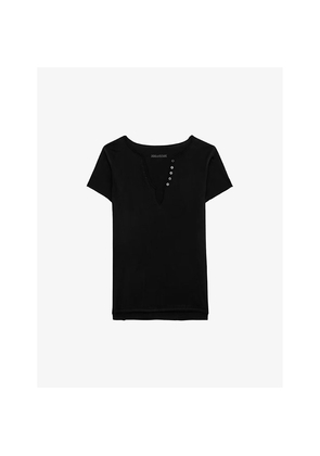 Womens Zadig&Voltaire Regular-Fit Button-Neck Cotton T-Shirt