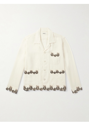 BODE - Laurelist Camp-Collar Logo-Embroidered Appliquéd Wool-Flannel Overshirt - Men - Neutrals - S