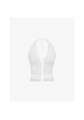 Womens Mistress Rocks Plunge-Neck Halter-Neck Knitted Top