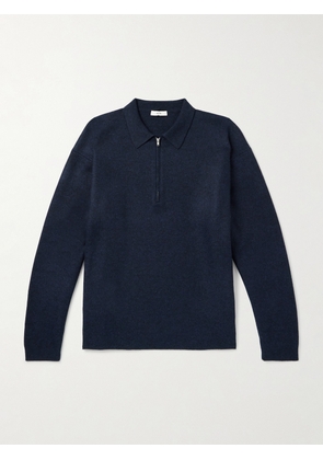 ATON - Wool-Blend Half-Zip Polo Sweater - Men - Blue - S