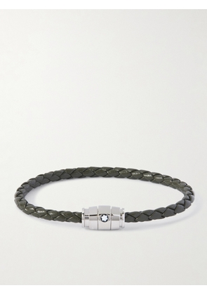 Montblanc - Silver-Tone Woven Leather Bracelet - Men - Black
