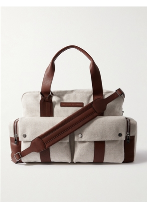 Brunello Cucinelli - Leather-Trimmed Canvas Weekend Bag - Men - Neutrals
