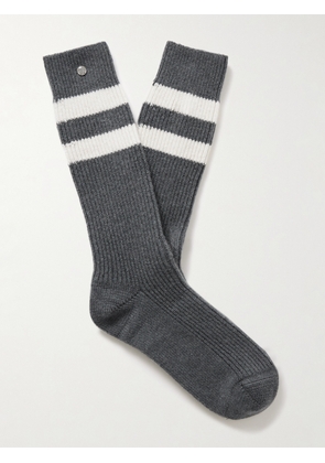 God's True Cashmere - Shadow Sunstone-Embellished Striped Ribbed Cashmere-Blend Socks - Men - Gray