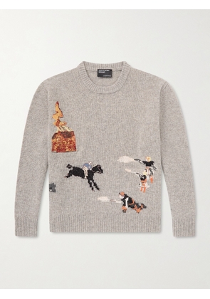 Enfants Riches Déprimés - Come Live With Me Embroidered Intarsia Wool Sweater - Men - Gray - S