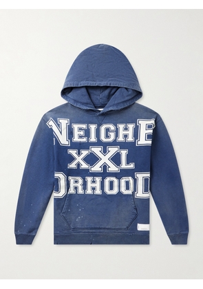 Neighborhood - Savage Logo-Print Distressed Cotton-Jersey Hoodie - Men - Blue - S