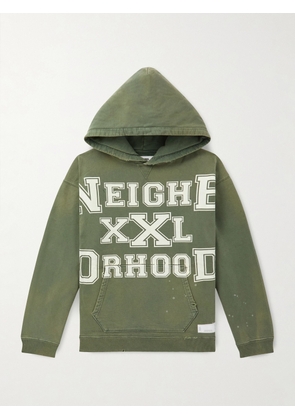 Neighborhood - Savage Logo-Print Distressed Cotton-Jersey Hoodie - Men - Green - S