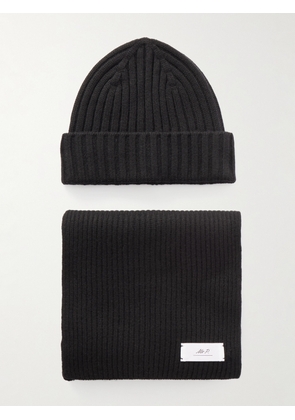 Mr P. - Ribbed Cashmere Beanie and Scarf Set - Men - Black