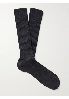 Mr P. - Ribbed Merino Wool-Blend Socks - Men - Blue