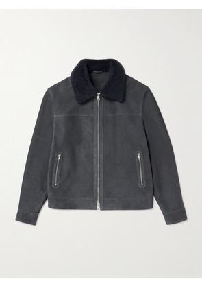 Mr P. - Shearling-Trimmed Suede Trucker Jacket - Men - Blue - XS