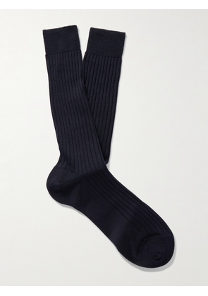 Mr P. - Ribbed Merino Wool-Blend Socks - Men - Blue