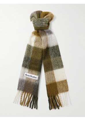 Acne Studios - Vally Fringed Checked Knitted Scarf - Men - Green
