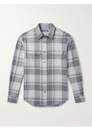 Ralph Lauren Purple Label - Cooper Checked Wool, Silk and Cashmere-Blend Flannel Shirt - Men - Gray - S