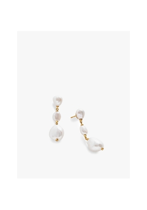 Womens Monica Vinader Nura Triple Pearl 18ct Gold-Plated Vermeil Sterling-Silver Drop Earrings